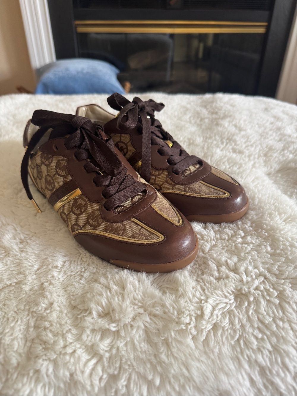 Michael Kors Brown Monogram & Dark Brown Leather Sneakers